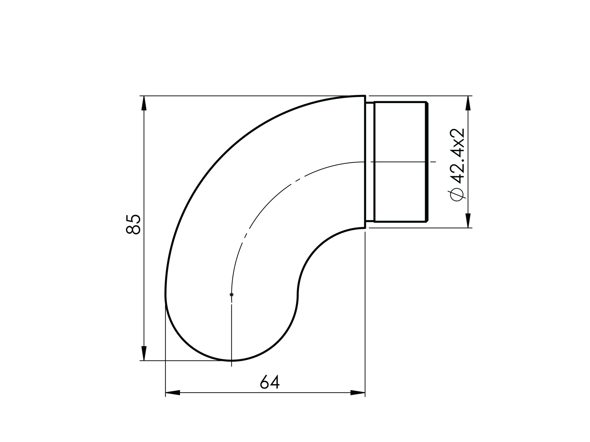 Handlaufbogen 90°, Ende gerundett, 42,4x2,0mm