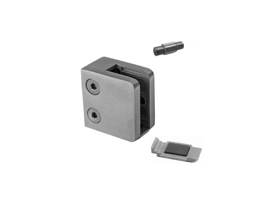 Glasklemmhalter 45x45mm mit Halteplatte, gerader Anschluss